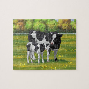 Holstein Kuh & Niedliches Kalb im Sommer Weide Puzzle