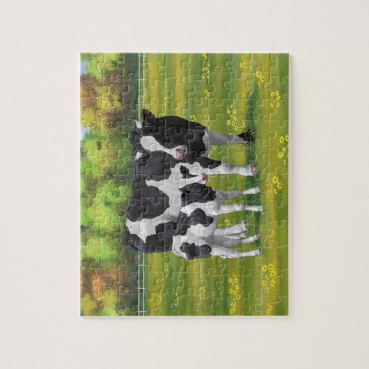 Holstein Kuh & Niedliches Kalb im Sommer Weide Puzzle (Vertikal)