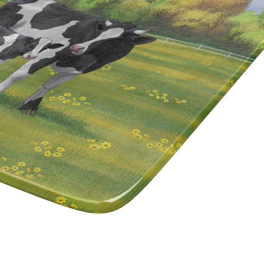 Holstein Kuh & Niedliches Kalb im Sommer Weide Schneidebrett (Ecke)