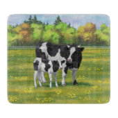 Holstein Kuh & Niedliches Kalb im Sommer Weide Schneidebrett (Vorderseite)