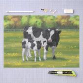 Holstein Kuh & Niedliches Kalb im Sommer Weide Seidenpapier (Handwerk)