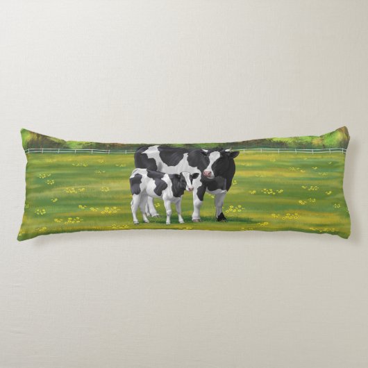 Holstein Kuh & Niedliches Kalb im Sommer Weide Seitenschläferkissen (Vorderseite)