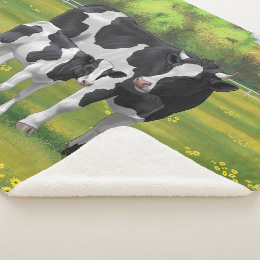 Holstein Kuh & Niedliches Kalb im Sommer Weide Sherpadecke (3/4)