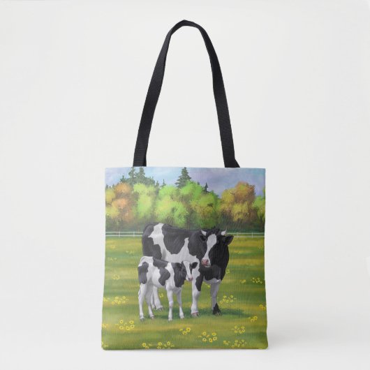 Holstein Kuh & Niedliches Kalb im Sommer Weide Tasche (Vorderseite)