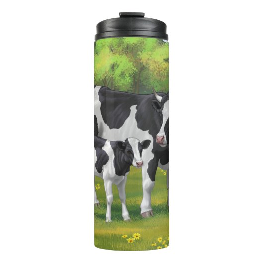 Holstein Kuh & Niedliches Kalb im Sommer Weide Thermosbecher (Vorderseite)