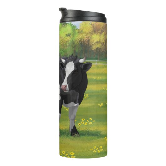 Holstein Kuh & Niedliches Kalb im Sommer Weide Thermosbecher (Nach rechts gedreht)