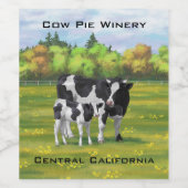 Holstein Kuh & Niedliches Kalb im Sommer Weide Weinetikett (Einzelnes Label)