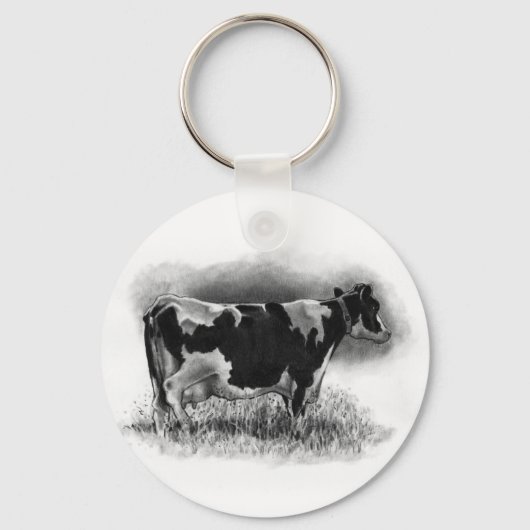 Holstein Kuh: Original Bleistift Zeichnend: Milch Schlüsselanhänger (Vorderseite)