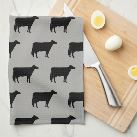 Holstein-Kuh-Silhouette-Muster-Schwarzes und Grau Geschirrtuch (Viertel Falte)