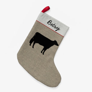 Holstein-Kuh-Silhouette   Personalisierte Faux-Lei Kleiner Weihnachtsstrumpf