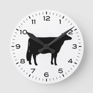 Holstein Kuh Silhouette Schwarz/Weiß Runde Wanduhr