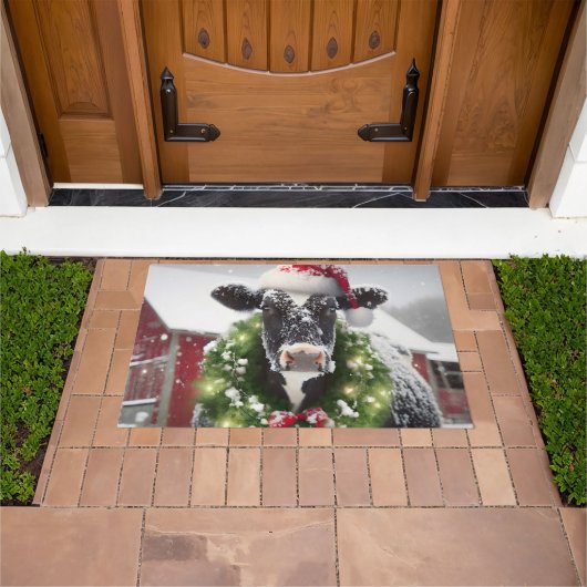 Holstein Kuh trägt einen Weihnachtsschrei Fußmatte (Außenbereich)