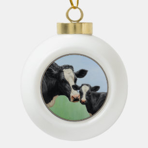 Holstein Kuh und Kalb Keramik Kugel-Ornament