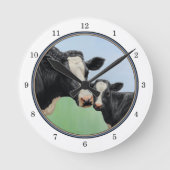 Holstein Kuh und Kalb Runde Wanduhr (Vorderseite)
