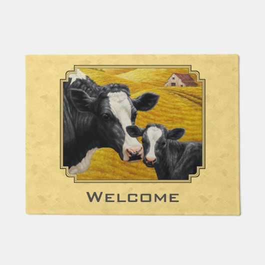 Holstein Kuh und Kalbfarm gelb Fußmatte (Vorderseite)