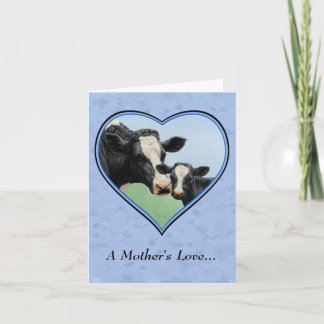 Holstein Kuh und Niedliches Kalb Blauer Herzschlag Karte