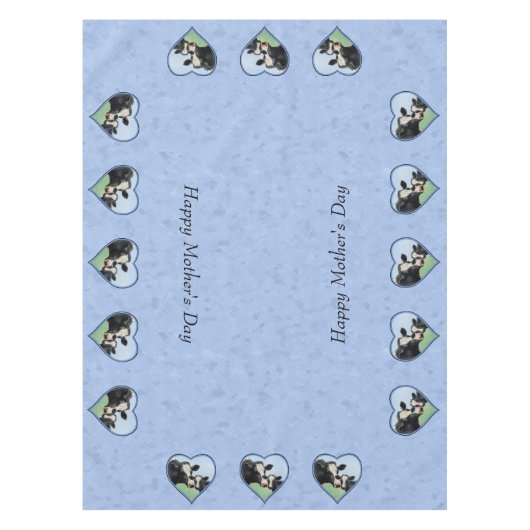 Holstein Kuh und Niedliches Kalb Blauer Herzschlag Tischdecke (Vorderseite)