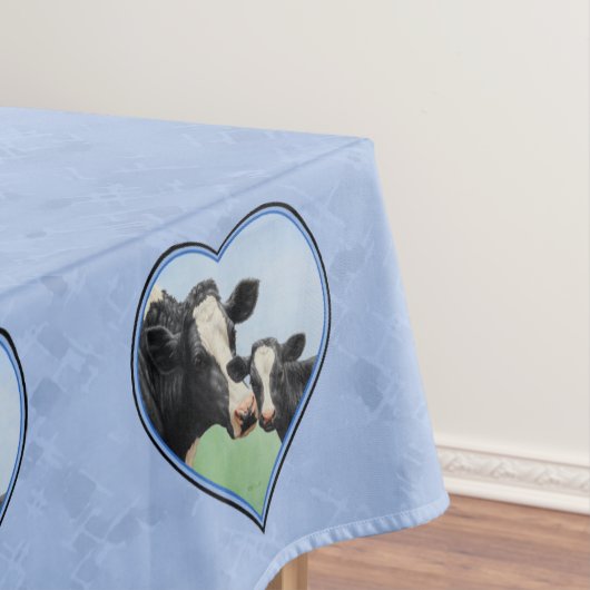 Holstein Kuh und Niedliches Kalb Blauer Herzschlag Tischdecke (Beispiel)