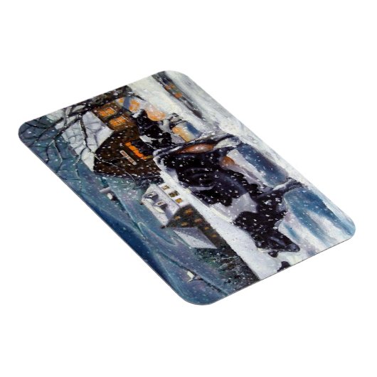Holstein Kühe auf dem Snowy Farm Yard: Weihnachten Magnet (Rechte Seite)