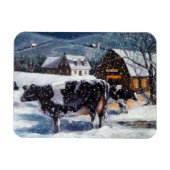 Holstein Kühe auf dem Snowy Farm Yard: Weihnachten Magnet (Horizontal)