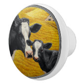 Holstein Kühe und alter Holzstall Keramikknauf (Rechts)