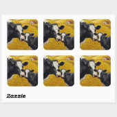 Holstein Kühe und alter Holzstall Quadratischer Aufkleber (Blatt)