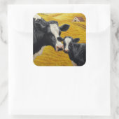 Holstein Kühe und alter Holzstall Quadratischer Aufkleber (Tasche)