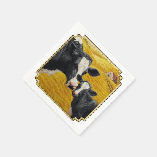 Holstein Kühe und alter Holzstall Serviette (Ecke)