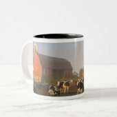 Holstein Milchkühe außerhalb einer Scheune bei Son Zweifarbige Tasse (Vorderseite Links)