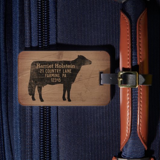 Holstein Silhouette Farm Tier Personalisiert Gepäckanhänger (Vorderseite Insitu 4)