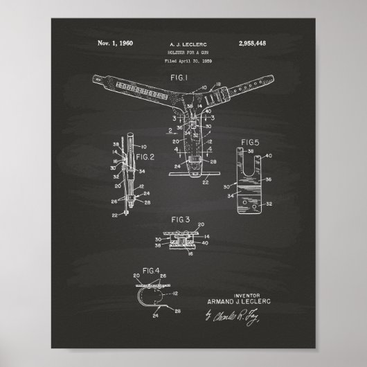Holster for a Gun 1960 Patent Art - Blueprint Poster (Vorne)