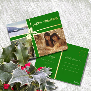 Holy and Ivy Green Ribbon Foil Holiday Post Card Folien Feiertagspostkarte