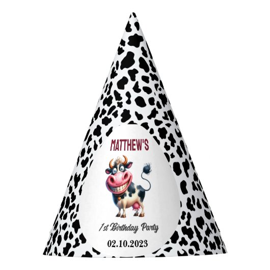 Holy Cow! 1st Birthday | Animal First Birthday  Partyhütchen (Vorderseite)