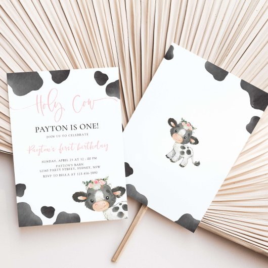 Holy Cow 1st Birthday, Girl Floral Cow B'day Party Einladung