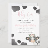 Holy Cow 1st Birthday, Girl Floral Cow B'day Party Einladung (Vorderseite)