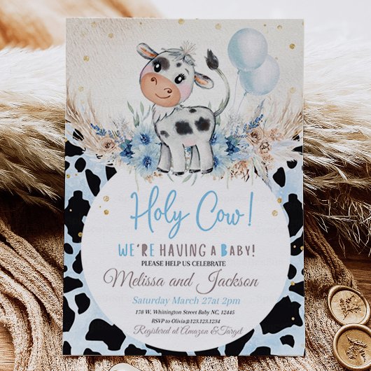 Holy Cow Baby Dusche Einladung Boy Cow Boho