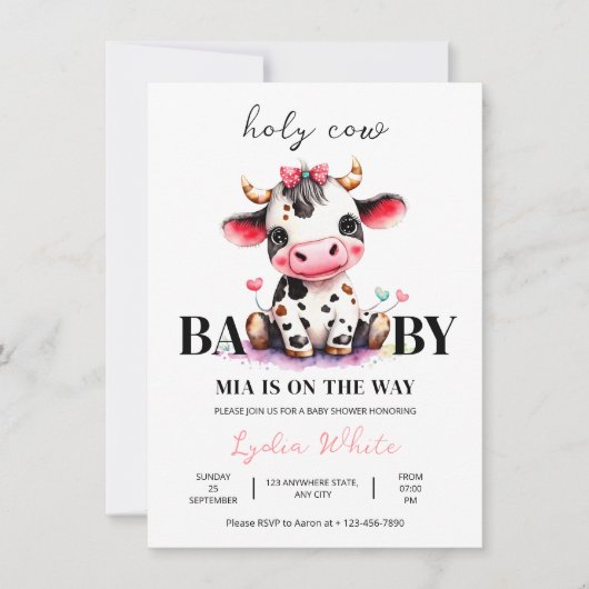Holy Cow Baby Dusche Minimalistische Mädchendusche Einladung (Vorderseite)