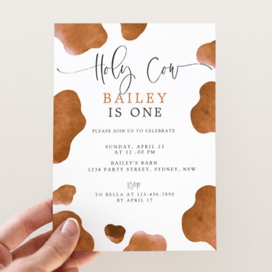 Holy Cow Birthday Invitation, Brown Cow Print Einladung