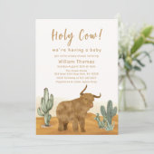 Holy Cow Boho Cactus Desert Baby Shower Einladung (Stehend Vorderseite)