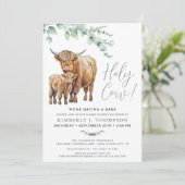 Holy Cow Boho Greenerity Highland Cow Baby Shower Einladung (Stehend Vorderseite)