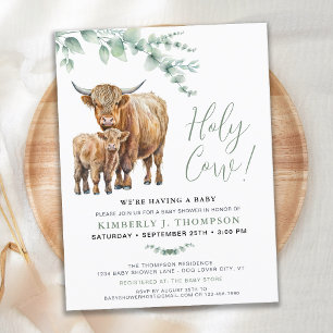 Holy Cow Boho Greenerity Highland Cow Baby Shower Einladungspostkarte
