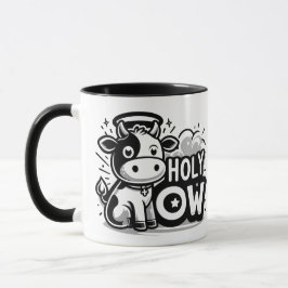 Holy Cow Cute Angel Cow Mug – Funny Black & White  Tasse