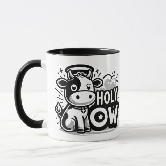 Holy Cow Cute Angel Cow Mug – Funny Black & White Tasse
