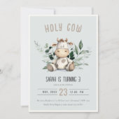 Holy Cow Foliage Pastel Dusky Blue Kindergeburtsta Einladung (Vorderseite)