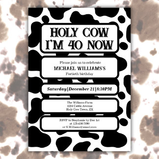 Holy Cow Funny Black White 40th Birthday Einladung