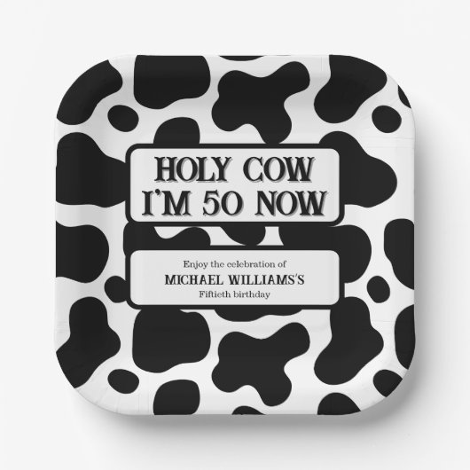Holy Cow Funny Black White 50th Birthday Pappteller (Vorderseite)
