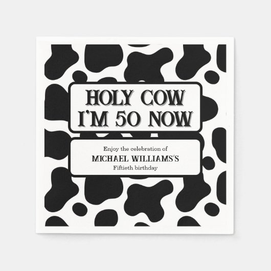 Holy Cow Funny Black White 50th Birthday Serviette (Vorderseite)