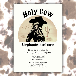 Holy Cow Funny Vintage Cowgirl 40th Birthday Einladung