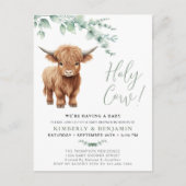 Holy Cow Greenery Highland Cow Couples Kinderdusch Einladungspostkarte (Vorderseite)