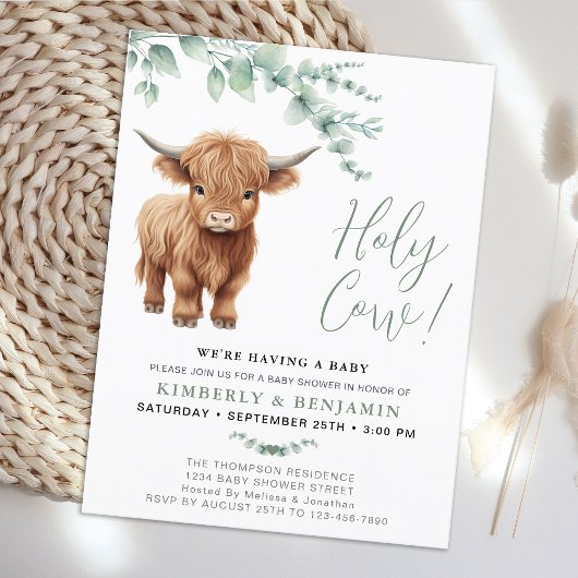 Holy Cow Greenery Highland Cow Couples Kinderdusch Postkarte